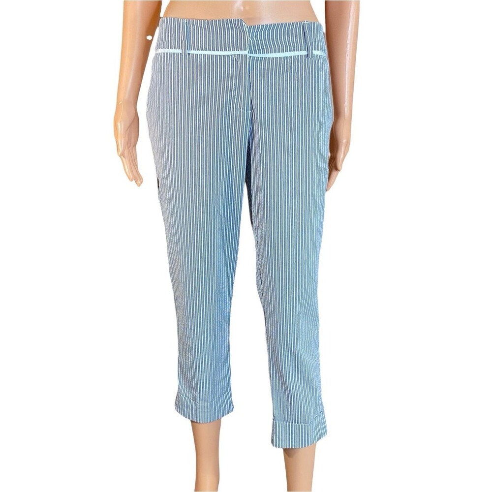7th Avenue NYC & Co Blue White Capris Pinstripe Cropped Clam Diggers Beachy SZ 6